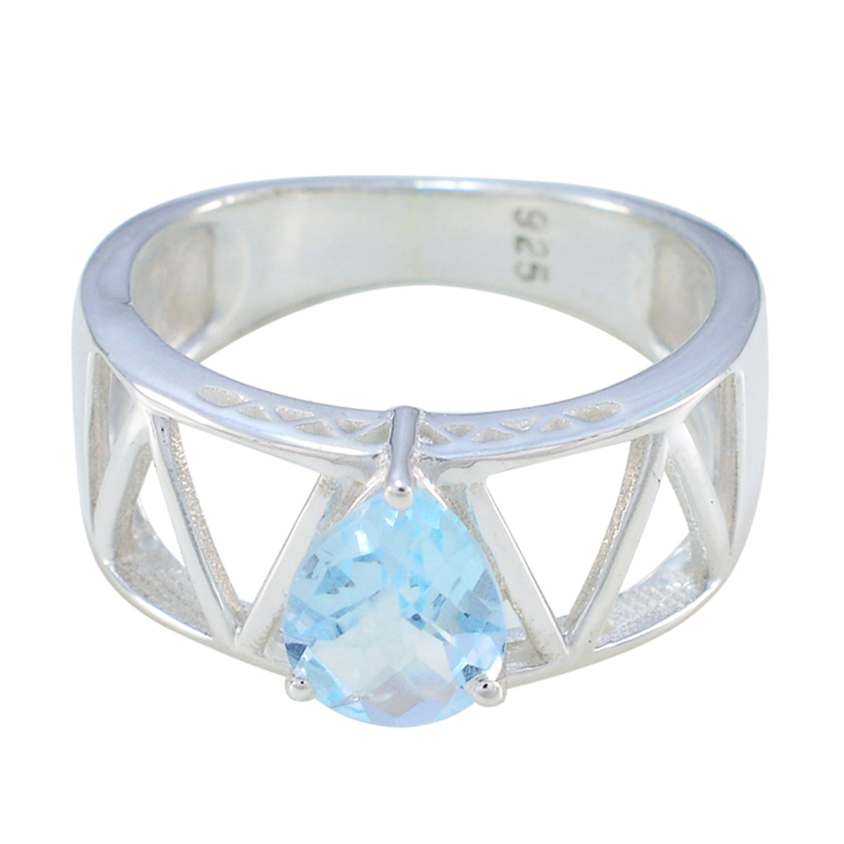 Blue Topaz Solitaire Indian Sterling Silver Blue Gems Tiny Glamorous Ring Jewellery メイン画像