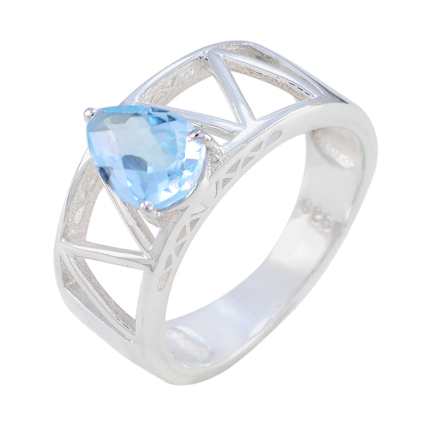 Blue Topaz Solitaire Indian Sterling Silver Blue Gems Tiny Glamorous Ring Jewellery