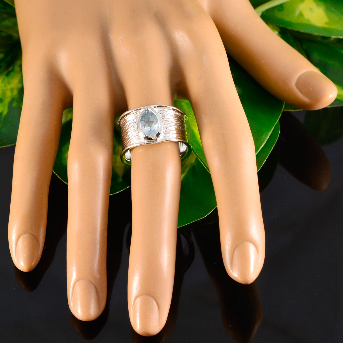 Blue Topaz Solitaire Russian 925 Silver Blue Gemstones Versatile Victorian Band Jewelry