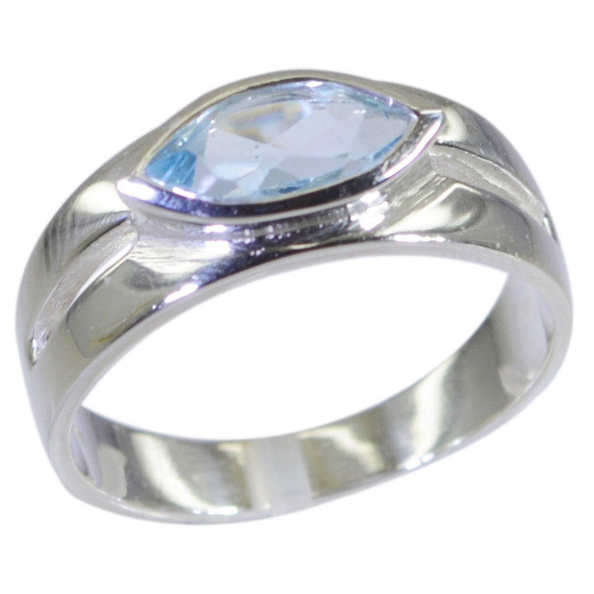 Blue Topaz Solitaire Egyptian 92.5 Silver Blue Gems Slim Trendy Ring Jewelry Main image