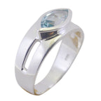 Blue Topaz Solitaire Egyptian 92.5 Silver Blue Gems Slim Trendy Ring Jewelry