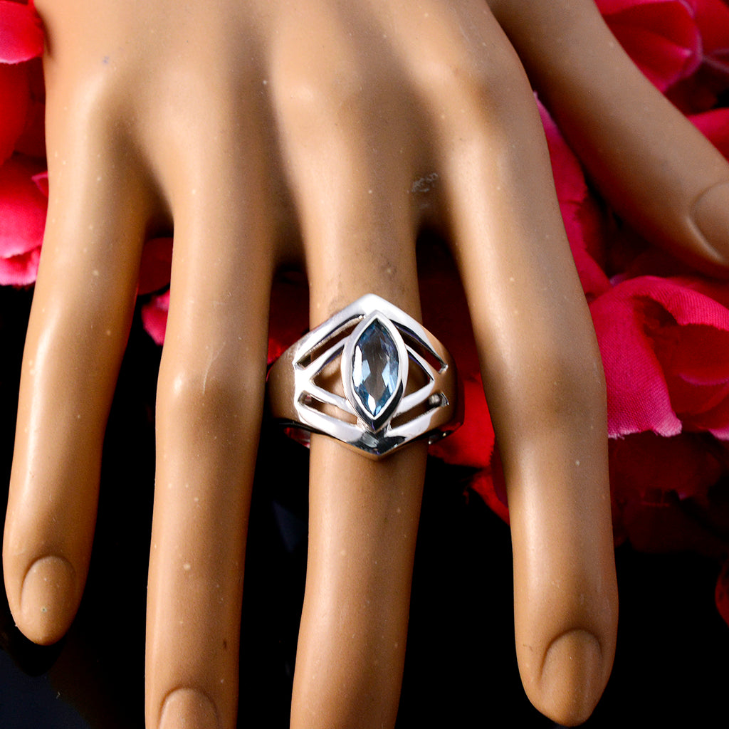 Blue Topaz Solitaire Spanish 925 Sterling Silver Blue Gemstones Statement Art Deco Ring Jewelry