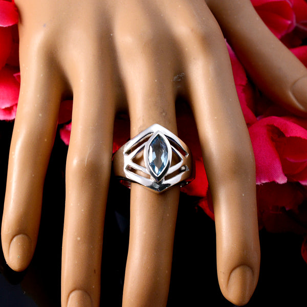 Blue Topaz Solitaire Spanish 925 Sterling Silver Blue Gemstones Statement Art Deco Ring Jewelry