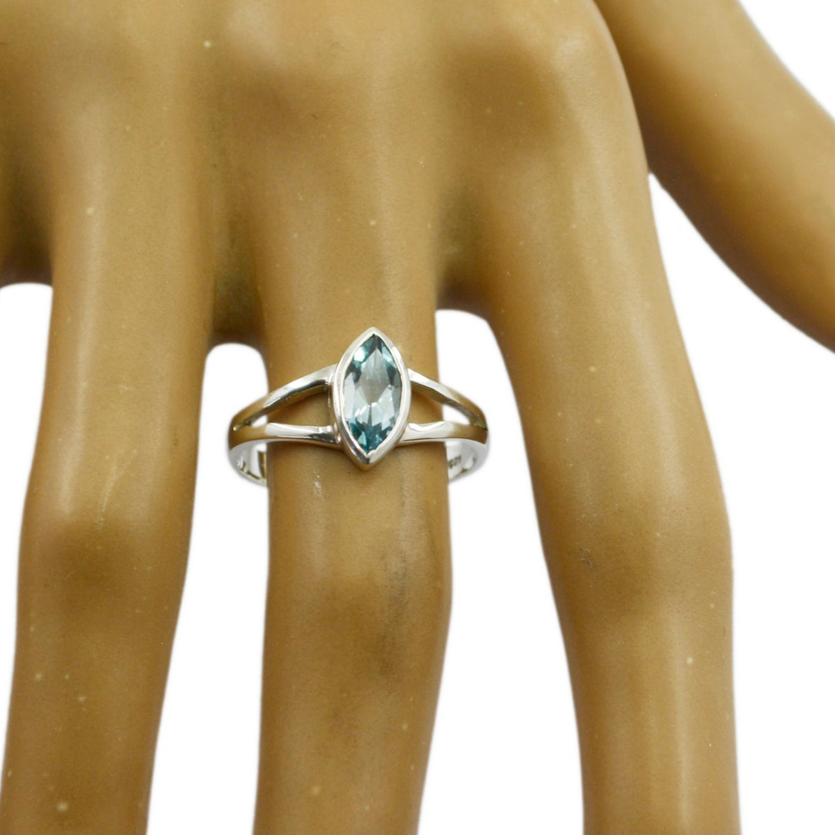 Blue Topaz Solitaire Turkish 925 Sterling Silver Blue Gemstone Dainty Geometric Ring Jewellery