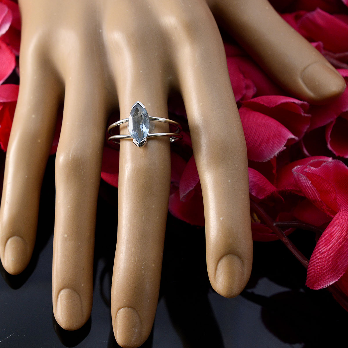 Blue Topaz Solitaire Turkish 925 Silver Blue Gemstone Whisper thin Contemporary Ring Jewellery