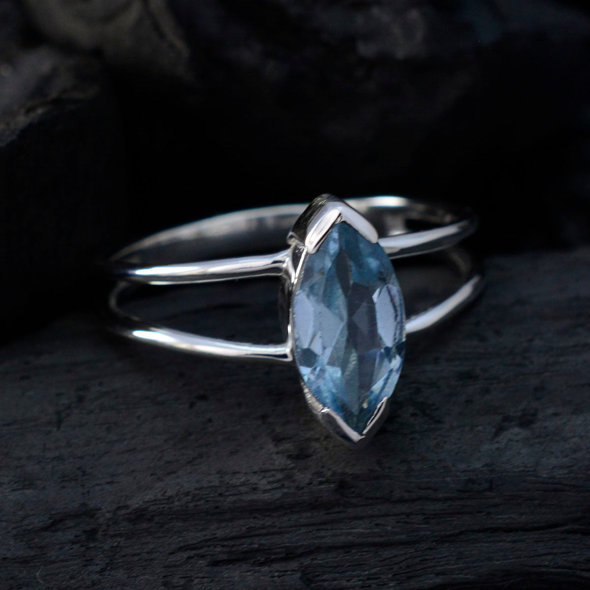 Blue Topaz Solitaire Turkish 925 Silver Blue Gemstone Whisper thin Contemporary Ring Jewellery