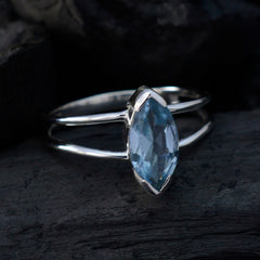 Blue Topaz Solitaire Turkish 925 Silver Blue Gemstone Whisper thin Contemporary Ring Jewellery