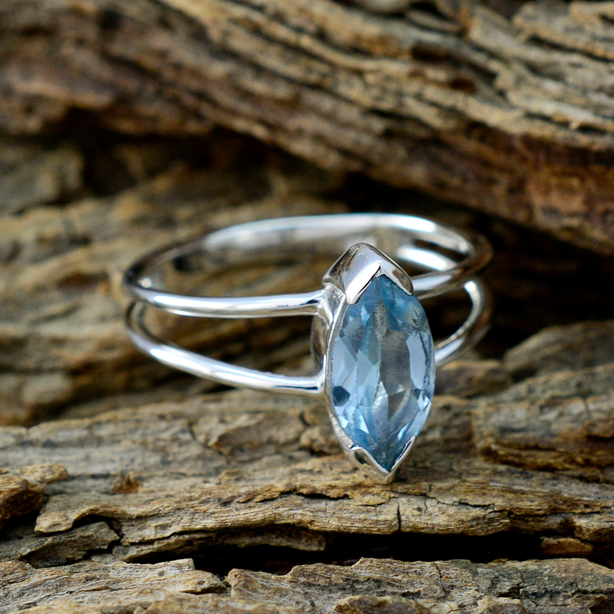 Blue Topaz Solitaire Turkish 925 Silver Blue Gemstone Whisper thin Contemporary Ring Jewellery