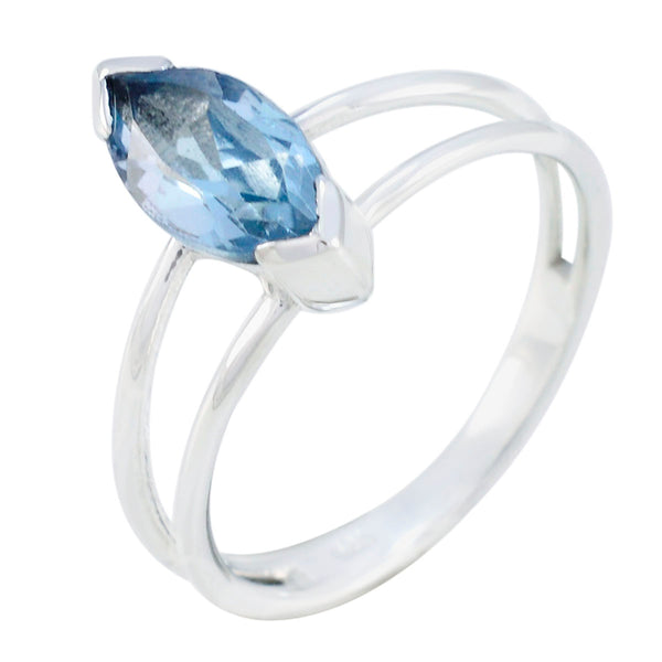 Blue Topaz Solitaire Turkish 925 Silver Blue Gemstone Whisper thin Contemporary Ring Jewellery