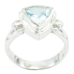 Blue Topaz Solitaire Moroccan Silver Blue Gemstone Slim Retro Ring Jewelry