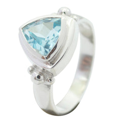Blue Topaz Solitaire Moroccan Silver Blue Gemstone Slim Retro Ring Jewelry