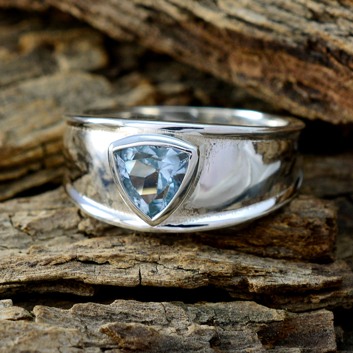 Blue Topaz Solitaire Moroccan 925 Silver Blue Gemstone Slim Geometric Ring Jewelry