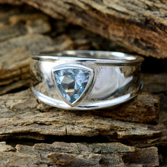 Blue Topaz Solitaire Moroccan 925 Silver Blue Gemstone Slim Geometric Ring Jewelry