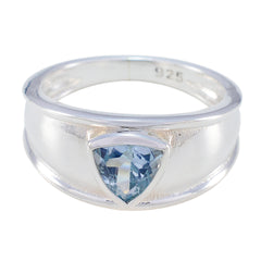 Blue Topaz Solitaire Moroccan 925 Silver Blue Gemstone Slim Geometric Ring Jewelry