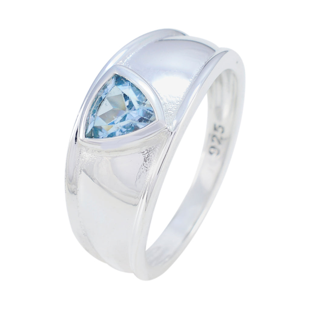 Blue Topaz Solitaire Moroccan 925 Silver Blue Gemstone Slim Geometric Ring Jewelry