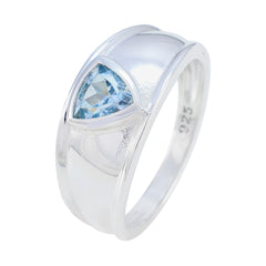 Blue Topaz Solitaire Moroccan 925 Silver Blue Gemstone Slim Geometric Ring Jewelry