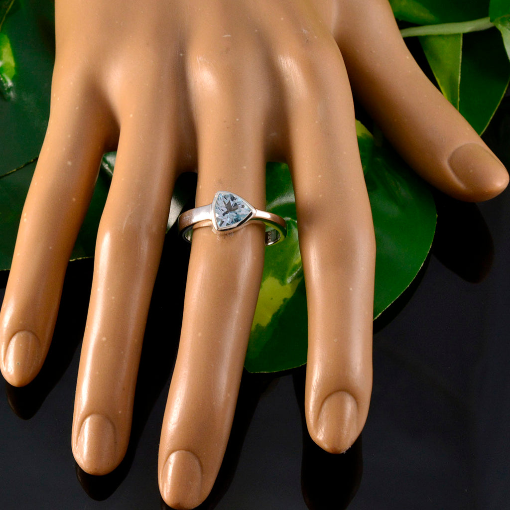 Blue Topaz Solitaire Egyptian 92.5 Silver Blue Gemstone Tiny Artisan Ring Jewelry