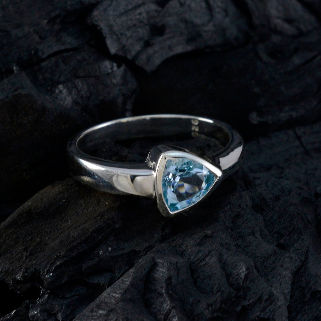 Blue Topaz Solitaire Egyptian 92.5 Silver Blue Gemstone Tiny Artisan Ring Jewelry