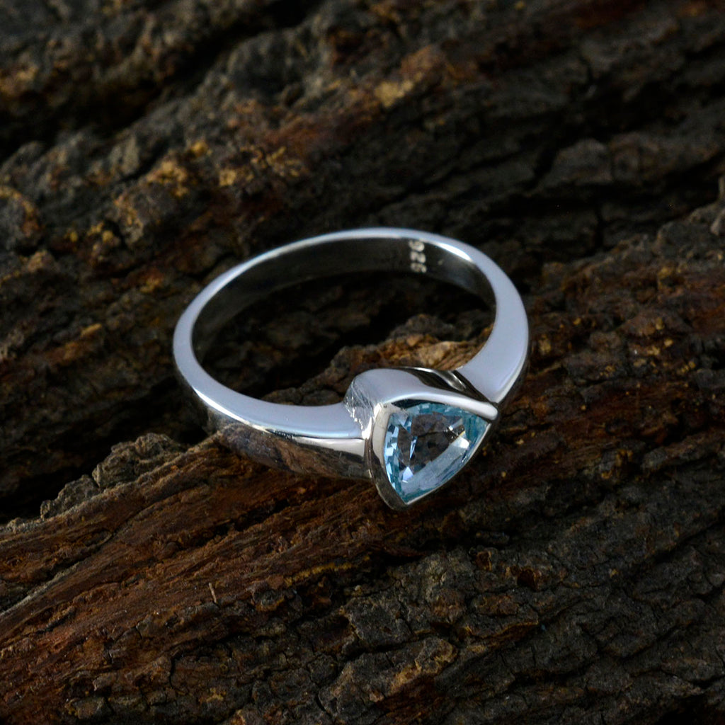 Blue Topaz Solitaire Egyptian 92.5 Silver Blue Gemstone Tiny Artisan Ring Jewelry