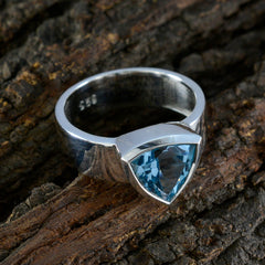 Blue Topaz Solitaire Australian 92.5 Silver Blue Gemstone Eye catching Signet Band Jewellery