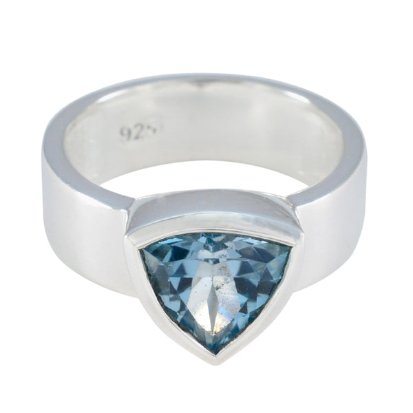 Blue Topaz Solitaire Australian 92.5 Silver Blue Gemstone Eye catching Signet Band Jewellery