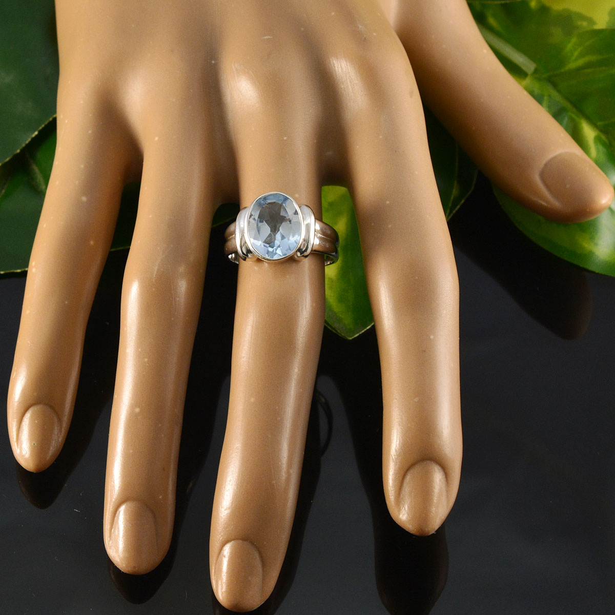 Blue Topaz Solitaire French 925 Silver Blue Gemstone Tiny Boho Ring Jewelry