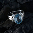 Blue Topaz Solitaire French 925 Silver Blue Gemstone Tiny Boho Ring Jewelry