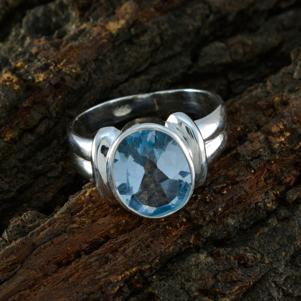 Blue Topaz Solitaire French 925 Silver Blue Gemstone Tiny Boho Ring Jewelry