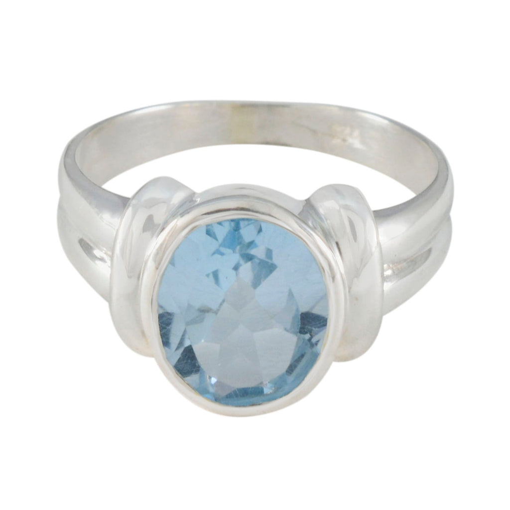 Blue Topaz Solitaire French 925 Silver Blue Gemstone Tiny Boho Ring Jewelry