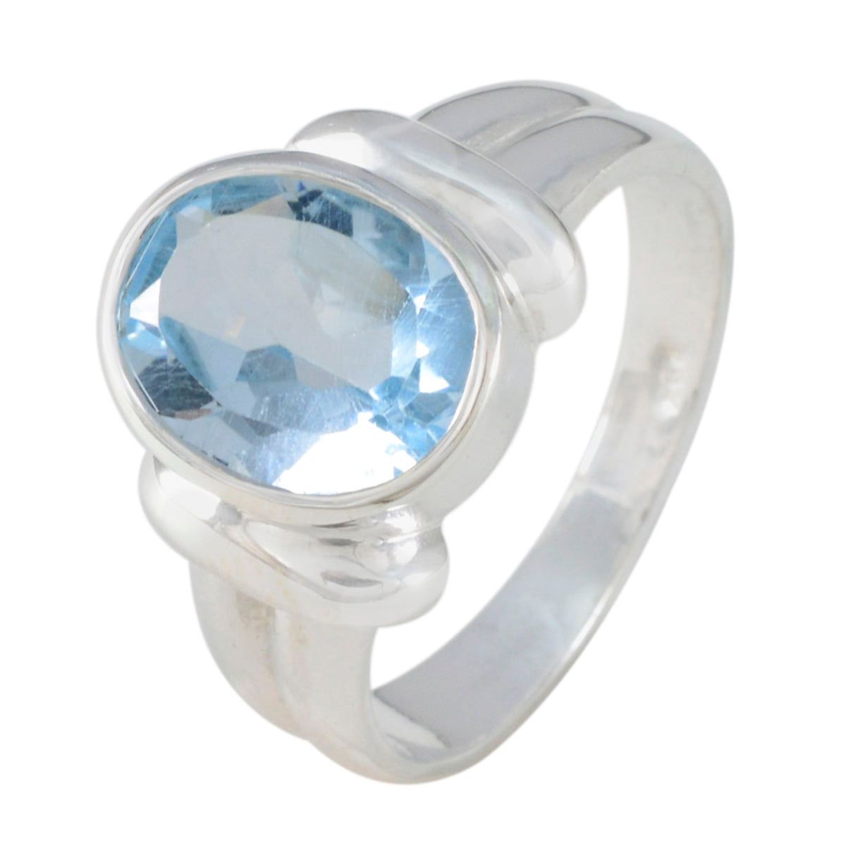 Blue Topaz Solitaire French 925 Silver Blue Gemstone Tiny Boho Ring Jewelry