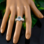 Blue Topaz Solitaire Indian Sterling Silver Blue Gemstone Mid weight Fairytale Ring Jewellery