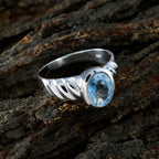 Blue Topaz Solitaire Indian Sterling Silver Blue Gemstone Mid weight Fairytale Ring Jewellery