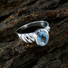 Blue Topaz Solitaire Indian Sterling Silver Blue Gemstone Mid weight Fairytale Ring Jewellery