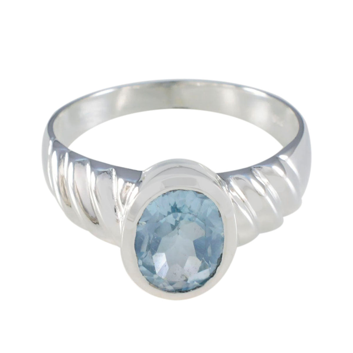 Blue Topaz Solitaire Indian Sterling Silver Blue Gemstone Mid weight Fairytale Ring Jewellery