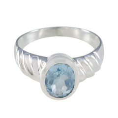 Blue Topaz Solitaire Indian Sterling Silver Blue Gemstone Mid weight Fairytale Ring Jewellery