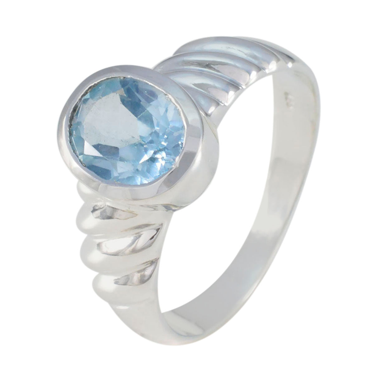 Blue Topaz Solitaire Indian Sterling Silver Blue Gemstone Mid weight Fairytale Ring Jewellery