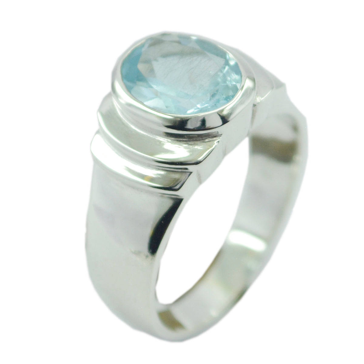 Blue Topaz Solitaire Egyptian Sterling Silver Blue Gems Eye catching Engagement Ring Jewelry