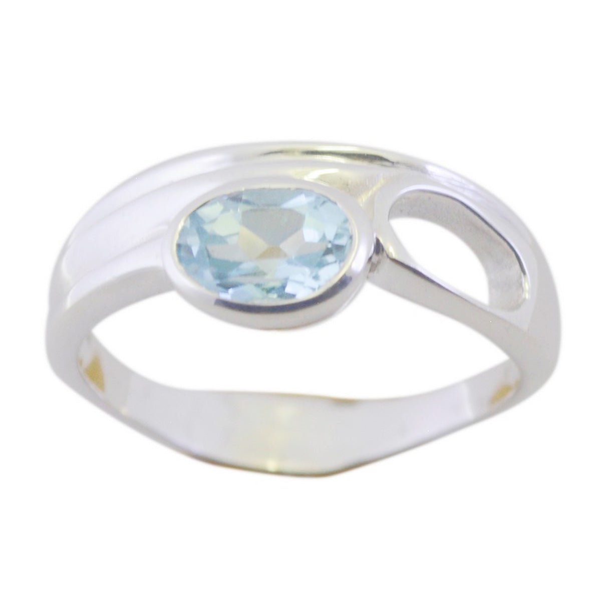 Blue Topaz Solitaire Korean 925 Silver Blue Gemstone Whisper thin Contemporary Ring Jewelry