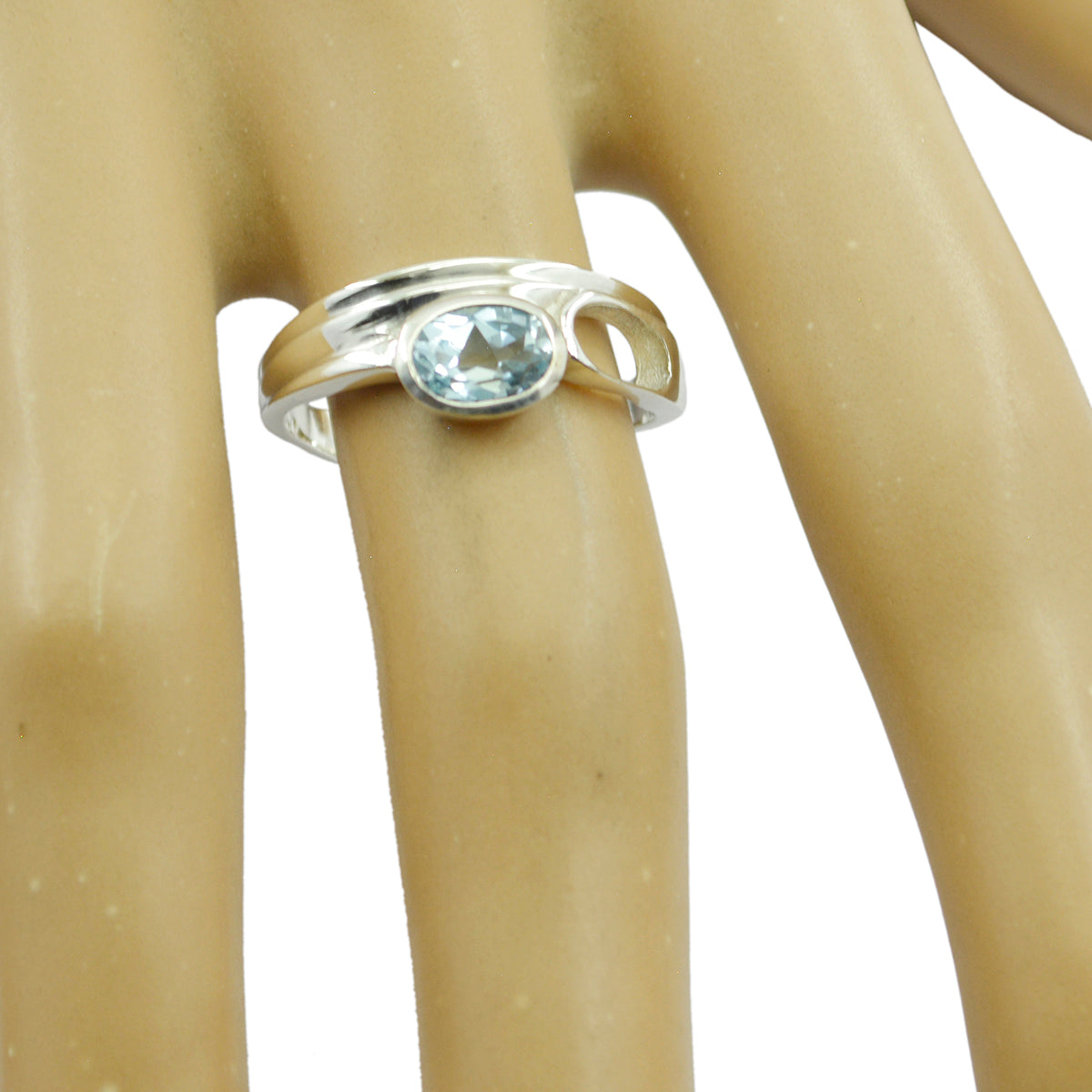 Blue Topaz Solitaire Korean 925 Silver Blue Gemstone Whisper thin Contemporary Ring Jewelry