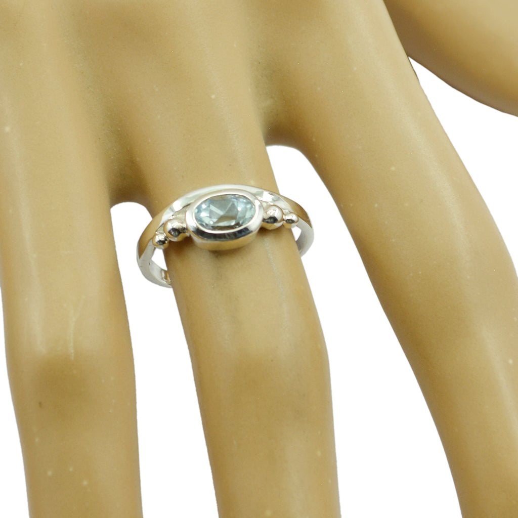 Blue Topaz Solitaire American 92.5 Silver Blue Gemstone Delicate Luxurious Ring Jewellery