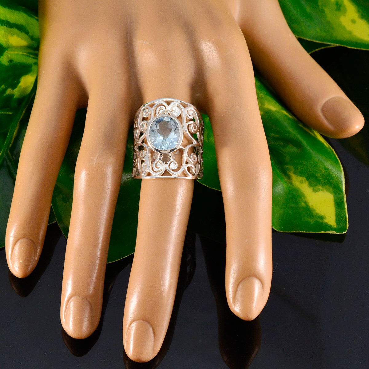 Blue Topaz Solitaire Australian 925 Silver Blue Gemstones Eye catching Filigree Ring Jewelry