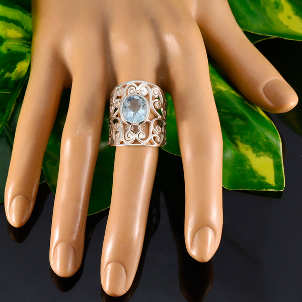 Blue Topaz Solitaire Australian 925 Silver Blue Gemstones Eye catching Filigree Ring Jewelry