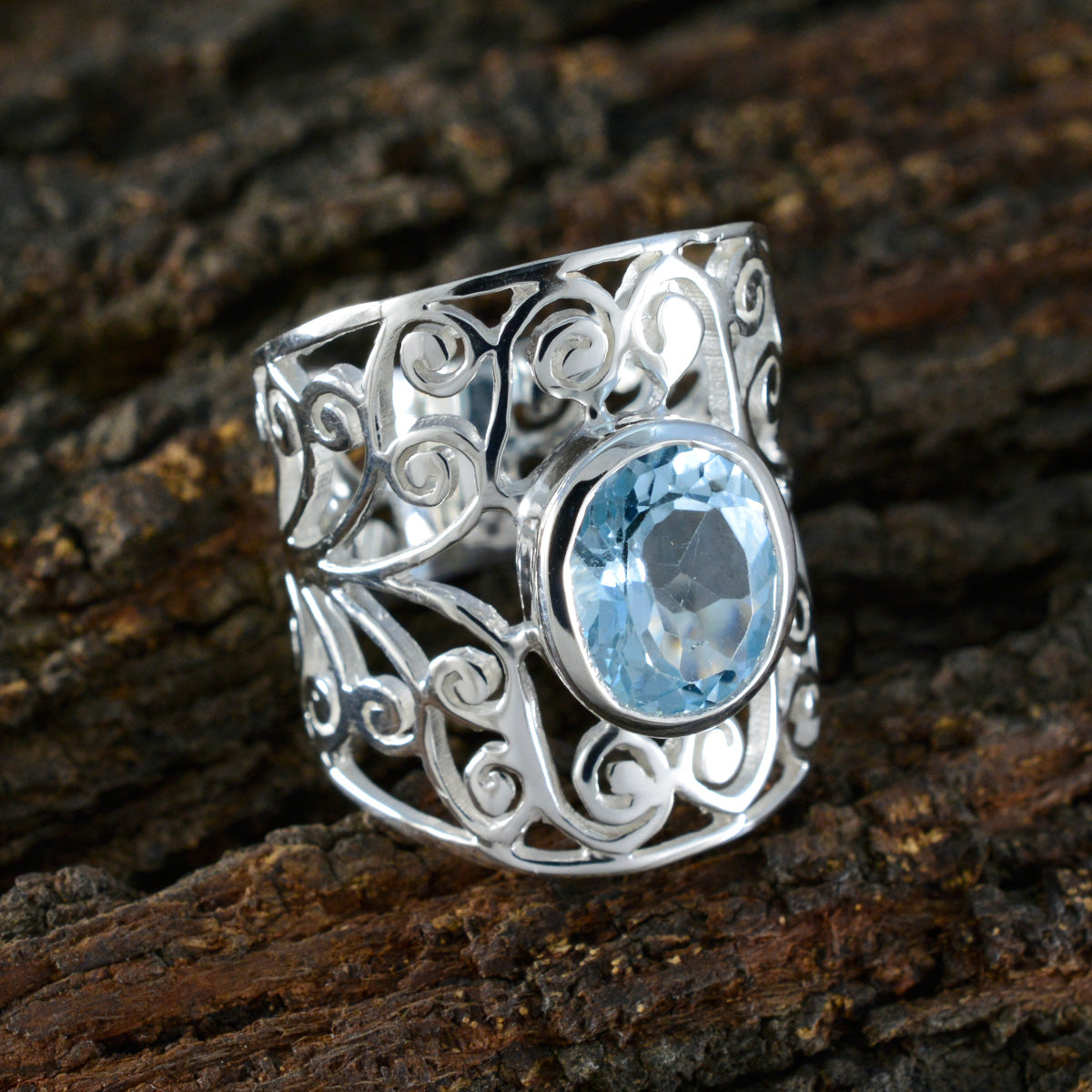 Blue Topaz Solitaire Australian 925 Silver Blue Gemstones Eye catching Filigree Ring Jewelry