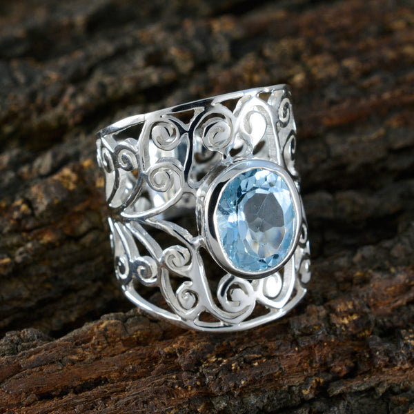 Blue Topaz Solitaire Australian 925 Silver Blue Gemstones Eye catching Filigree Ring Jewelry
