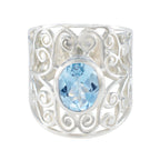Blue Topaz Solitaire Australian 925 Silver Blue Gemstones Eye catching Filigree Ring Jewelry