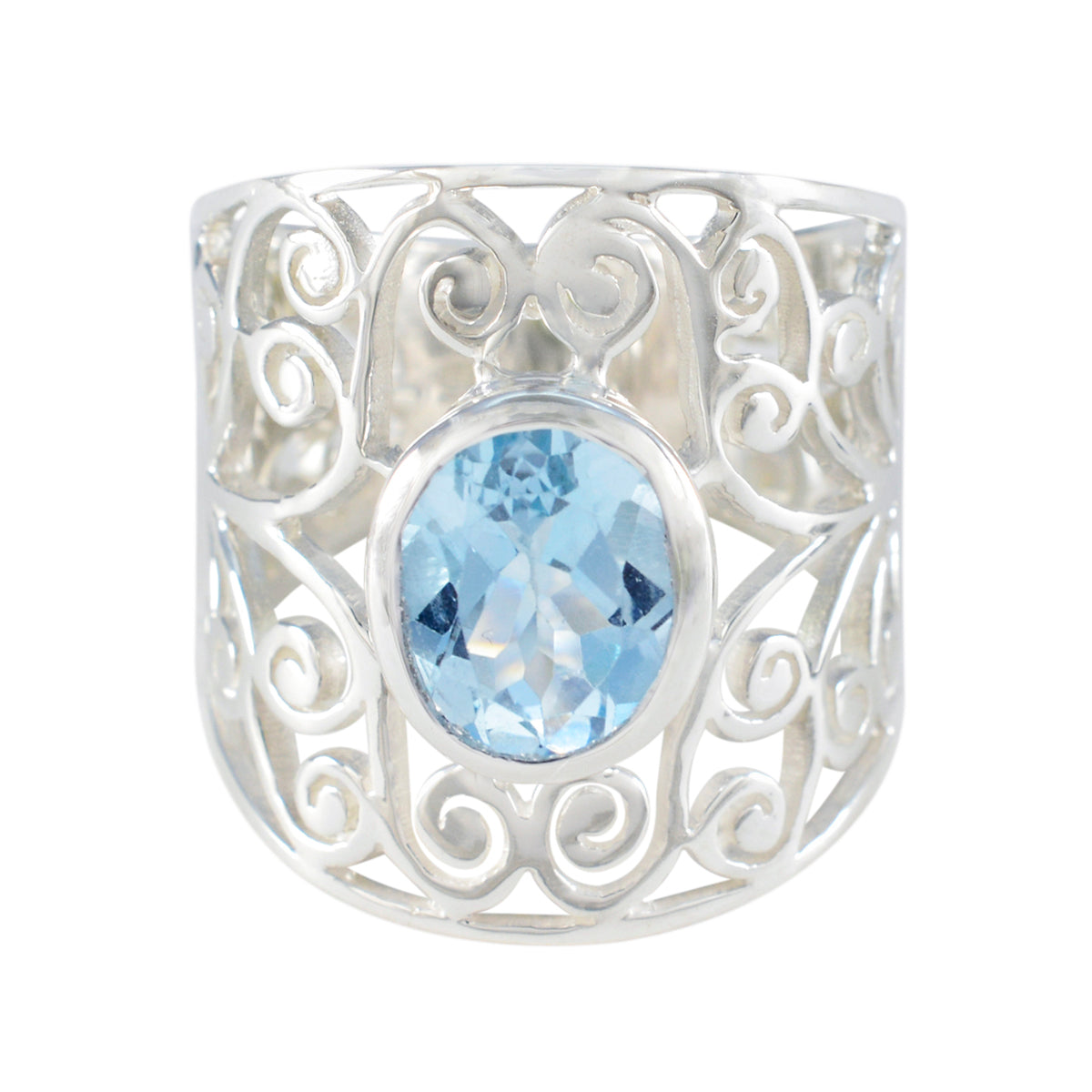 Blue Topaz Solitaire Australian 925 Silver Blue Gemstones Eye catching Filigree Ring Jewelry