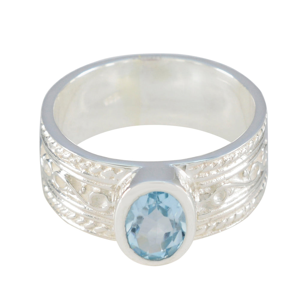 Blue Topaz Solitaire French 925 Silver Blue Gems Eye catching Twist Band Jewellery