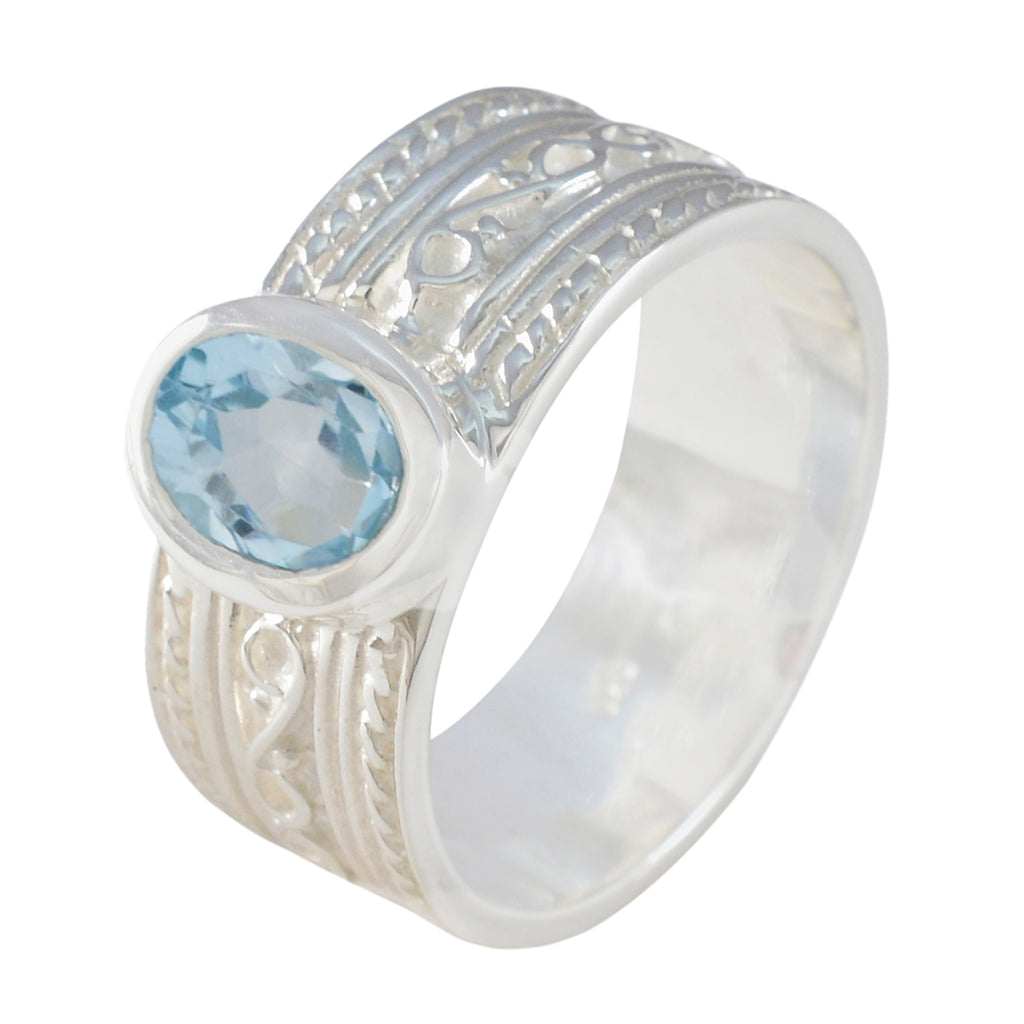 Blue Topaz Solitaire French 925 Silver Blue Gems Eye catching Twist Band Jewellery