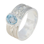 Blue Topaz Solitaire French 925 Silver Blue Gems Eye catching Twist Band Jewellery