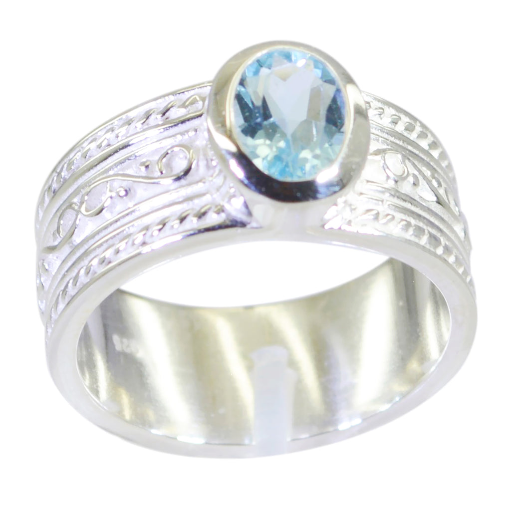 Blue Topaz Solitaire French 925 Silver Blue Gems Eye catching Twist Band Jewellery